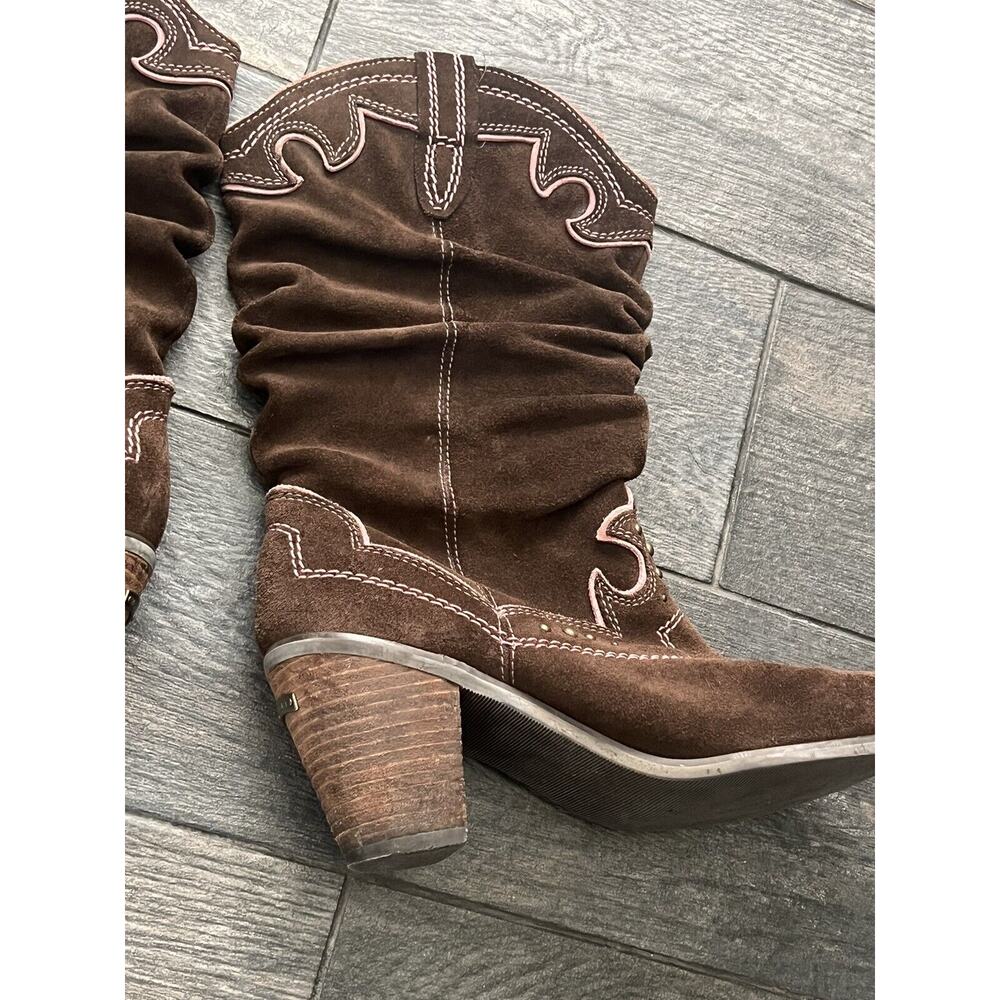 Report brown pink Molly leather boots western cowboy heel women’s 9 EUC